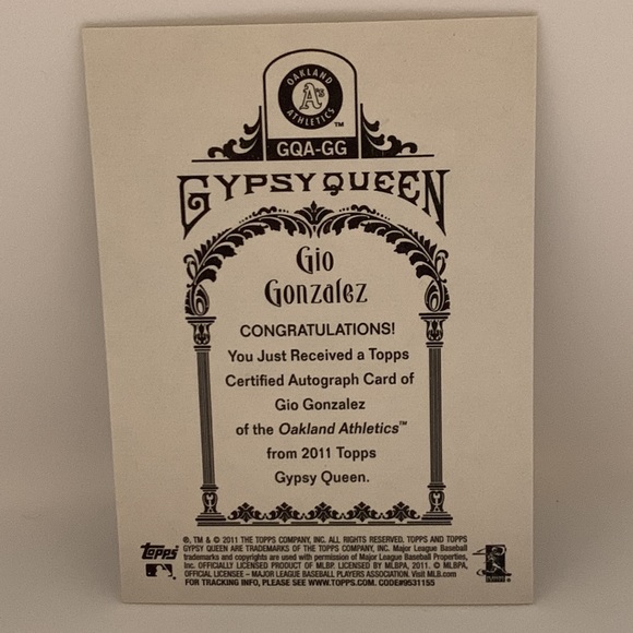 2011 TOPPS GYPSY QUEEN GIO GONZALEZ A's Auto #GQA-GG (013) - Picture 2 of 2